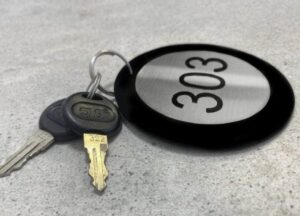 Acrylic Black & Silver Round Laser Cutting Key Ring – Customised
