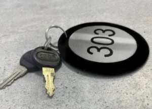 Acrylic Black & Silver Round Laser Cutting Key Ring – Customised