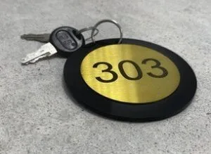 Acrylic Black & Golden Round Laser Cutting Key Ring – Customised