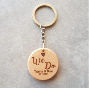 Wood Key Ring – Round & Leaf Shape – Customised