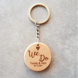 Wood Key Ring – Round & Leaf Shape – Customised