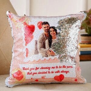 Magic Cushion – Square Shape – Red, Pink & White – Customised