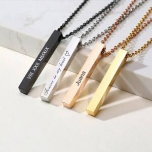 4D Bar Necklace – Golden, Silver & Black – Customised