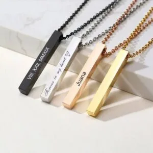 4D Bar Necklace – Golden, Silver & Black – Customised